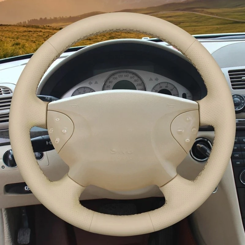 Car Steering Wheel Cover Hand-Stitched Beige Artificial Leather For Mercedes Benz E-Class W211 G-Class W463 2002-2006 2007