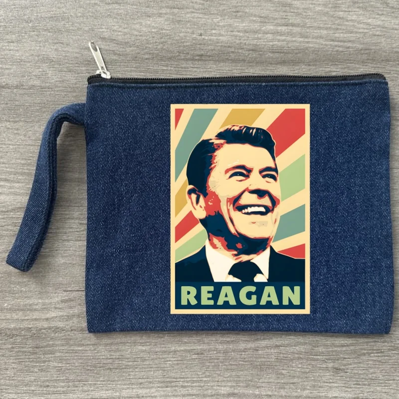 

I Smell Hippies Ronald Reagan Women Canvas Denim Cosmetic Bag Cute Makeup Bags Lovely Cloth Wallet Cotton Zipper