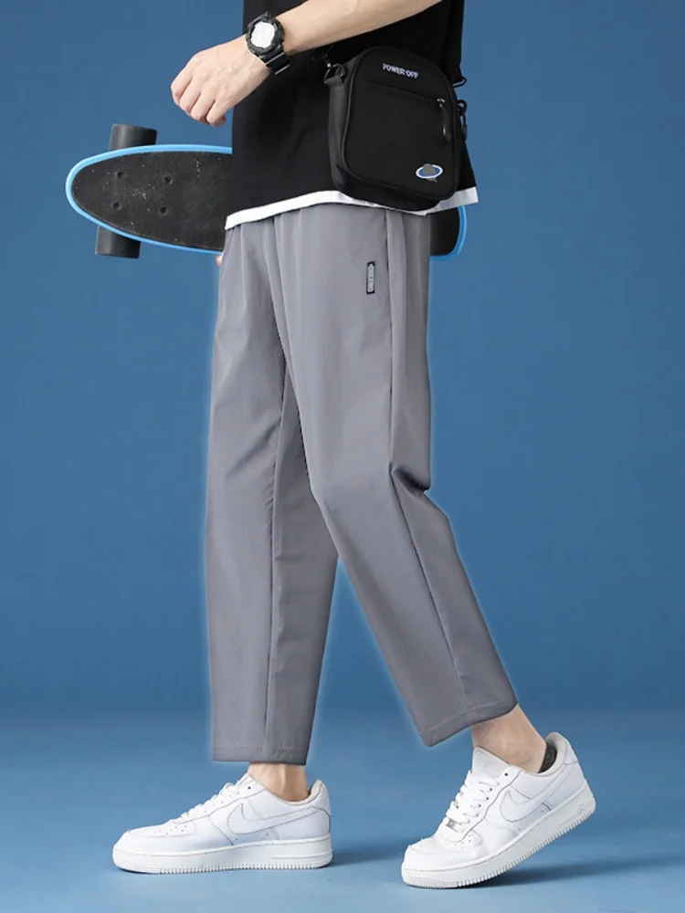 

Summer men's ice silk quick drying casual pants slim fit Korean version ice silk pants sports pants straight tube quick drying p