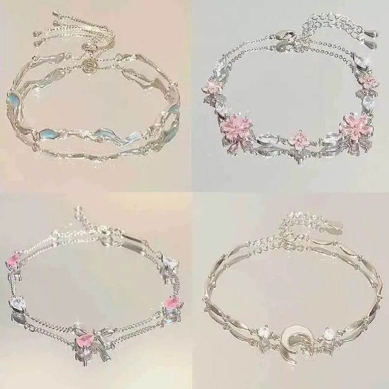 Luxury Cherry Blossoms Butterfly Flower Bracelet Women's Fashion Wave Moon Flower Adjustable Bracelet Wedding Party Jewelry