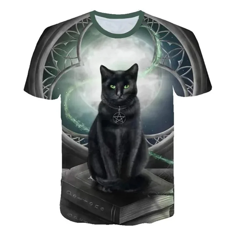 3D Printed Mysterious Cat T-Shirt For Women Men Cute Animal Graphic T Shirts Summer Fashion Loose Tees Short Sleeves O-Neck Tops