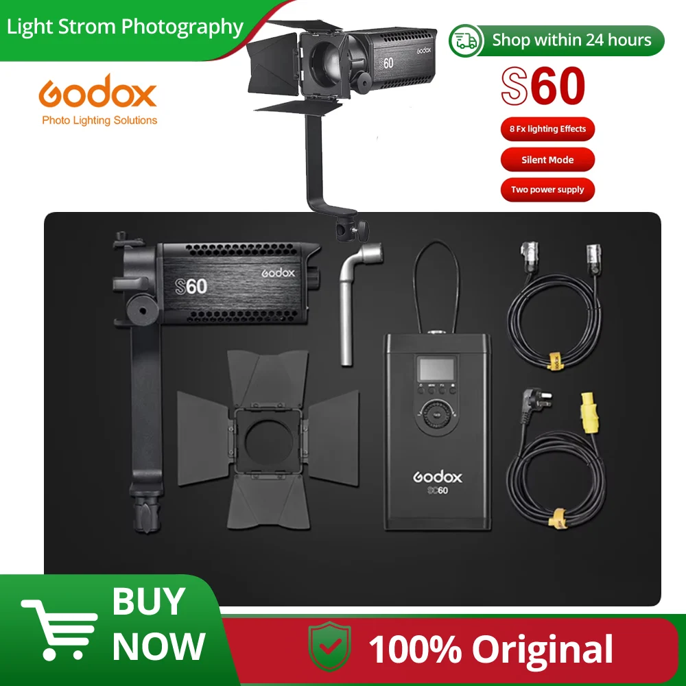 Godox With Barn Door for Professional Photography S60 60W Focusing LED Photography Continuous adjustable Light Spotlight