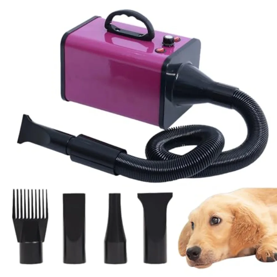 

Фен для собак 2400 Вт, 75 м/с, высокоскоростной, с нагревателем, регулируемой скоростью, 4 насадками и расческой, фиолетовый