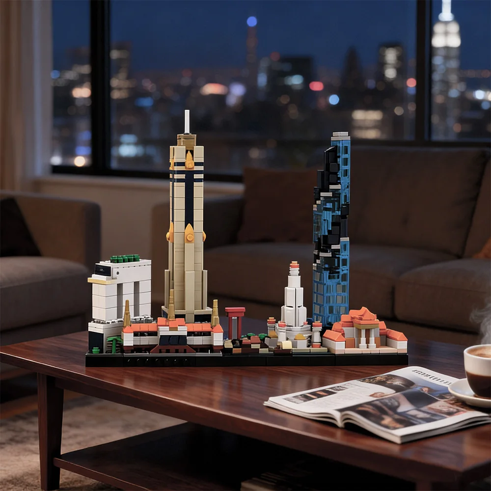 

Gobricks MOC Bangkok Skyline Bricks Model Bangkok Skyline Architectural Street View Building Blocks Assembly Toys Kids DIY Gifts