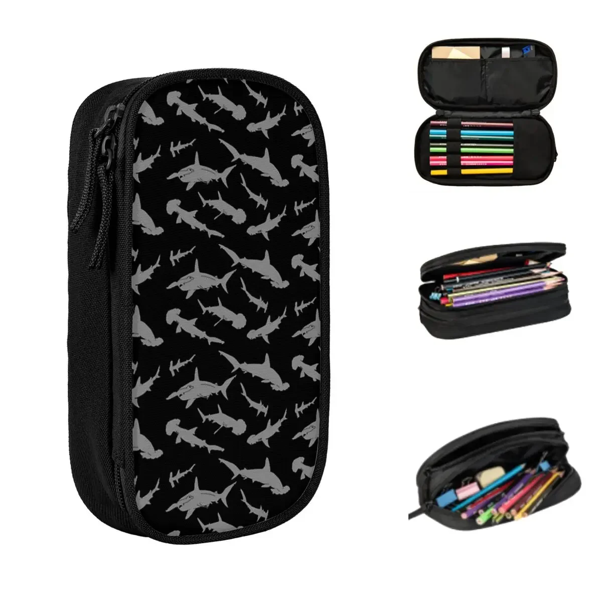 Hammerhead Shark Pack Pattern Pencil Cases Large Capacity Pen Bags Pen Box Pencil Pouch For Boys Girls Stationery School Office