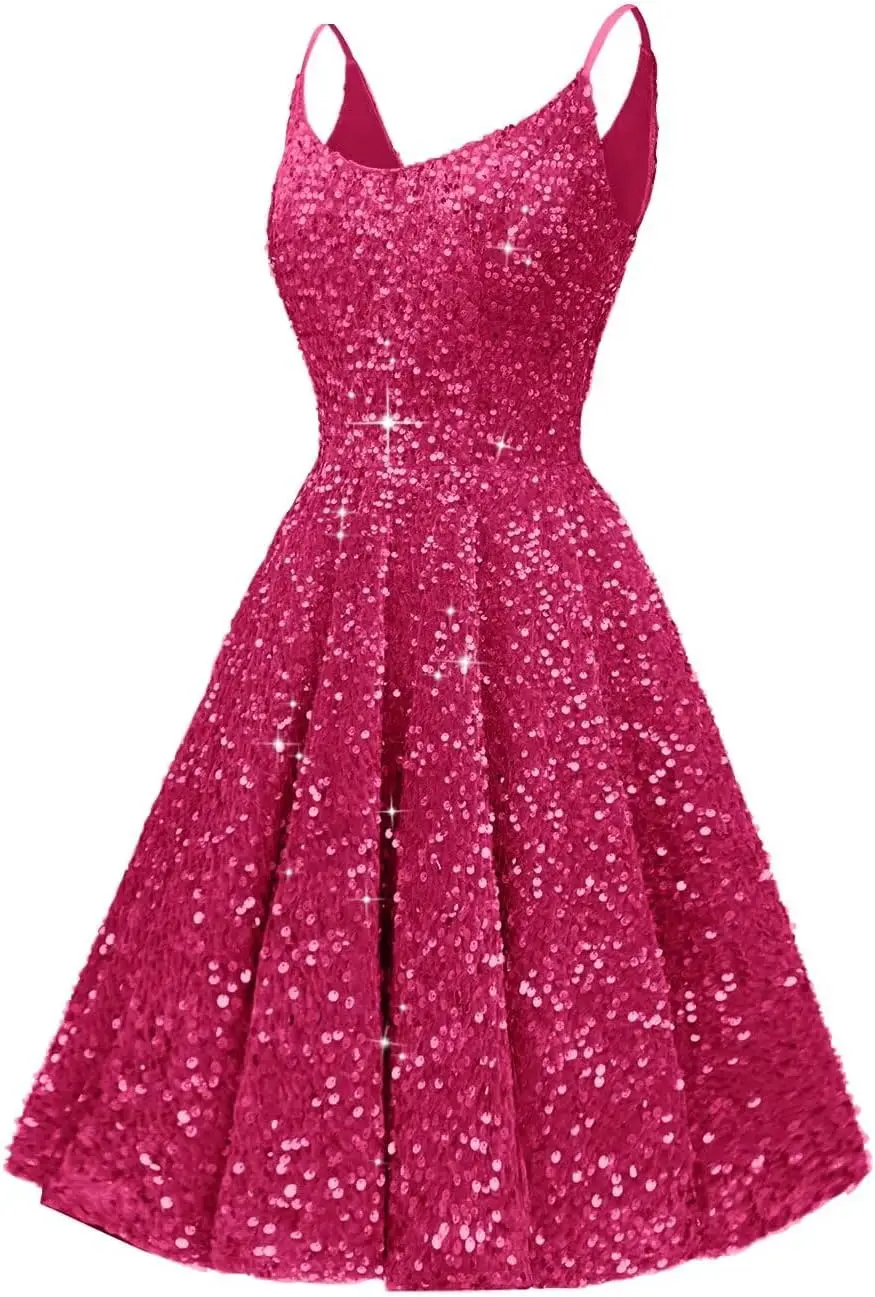 

Changuan Sequin Homecoming Dresses for Teens 2026 Sparkly Spaghetti Strap A-line Short Prom Dress Cocktail Formal Party Gowns