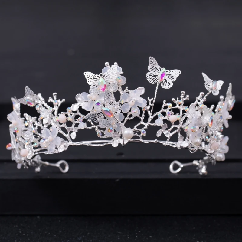 Baroque Pearl Rhinestone Crown Flower Butterfly Princess Tiara Headband Hairband Women Bridal Wedding Hair Accessories Jewelry