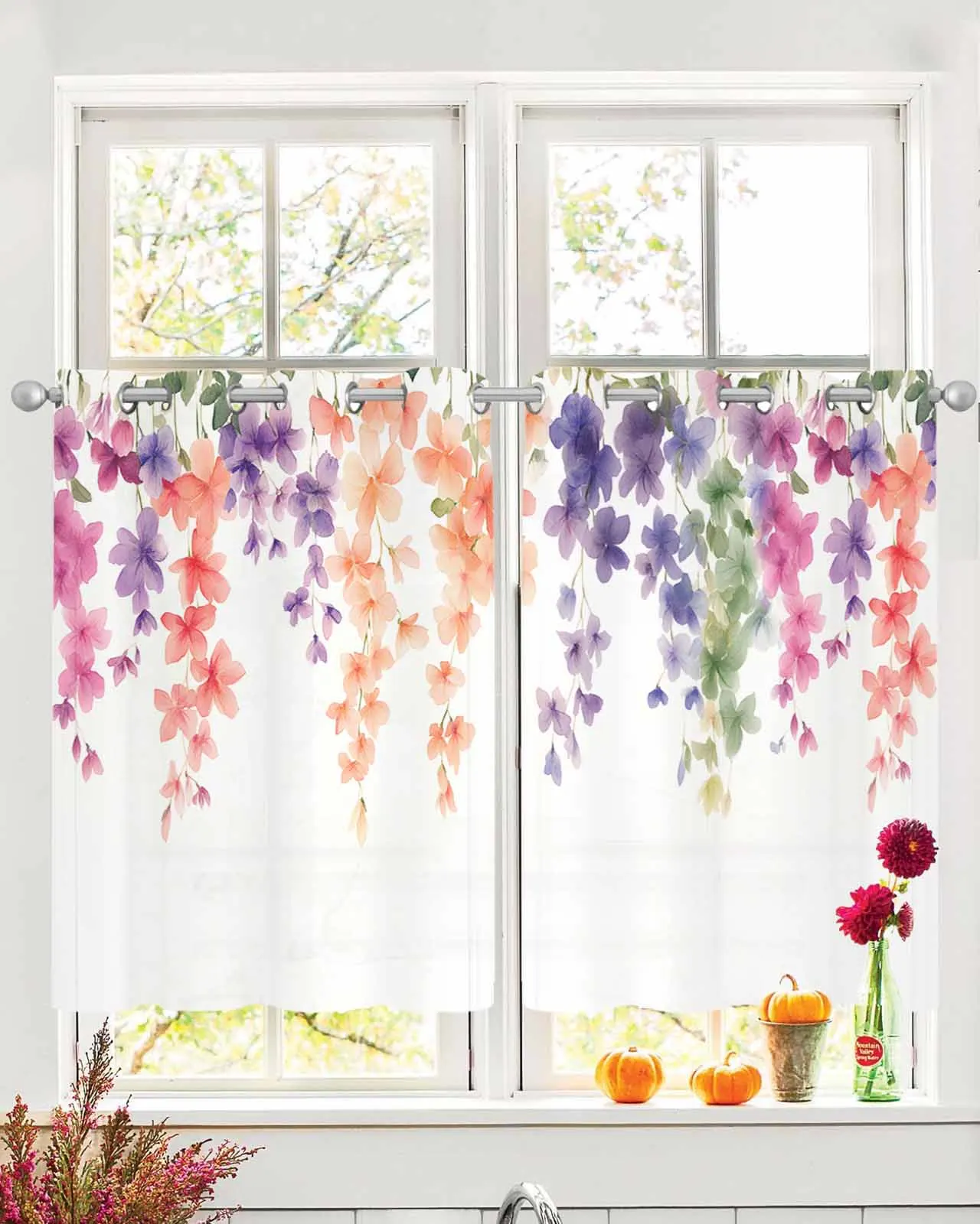 

Colorful Flowerfall Plants Sheer Curtains For Living Room Window Transparent Voile Tulle Curtain Cortinas Drapes Home Decor