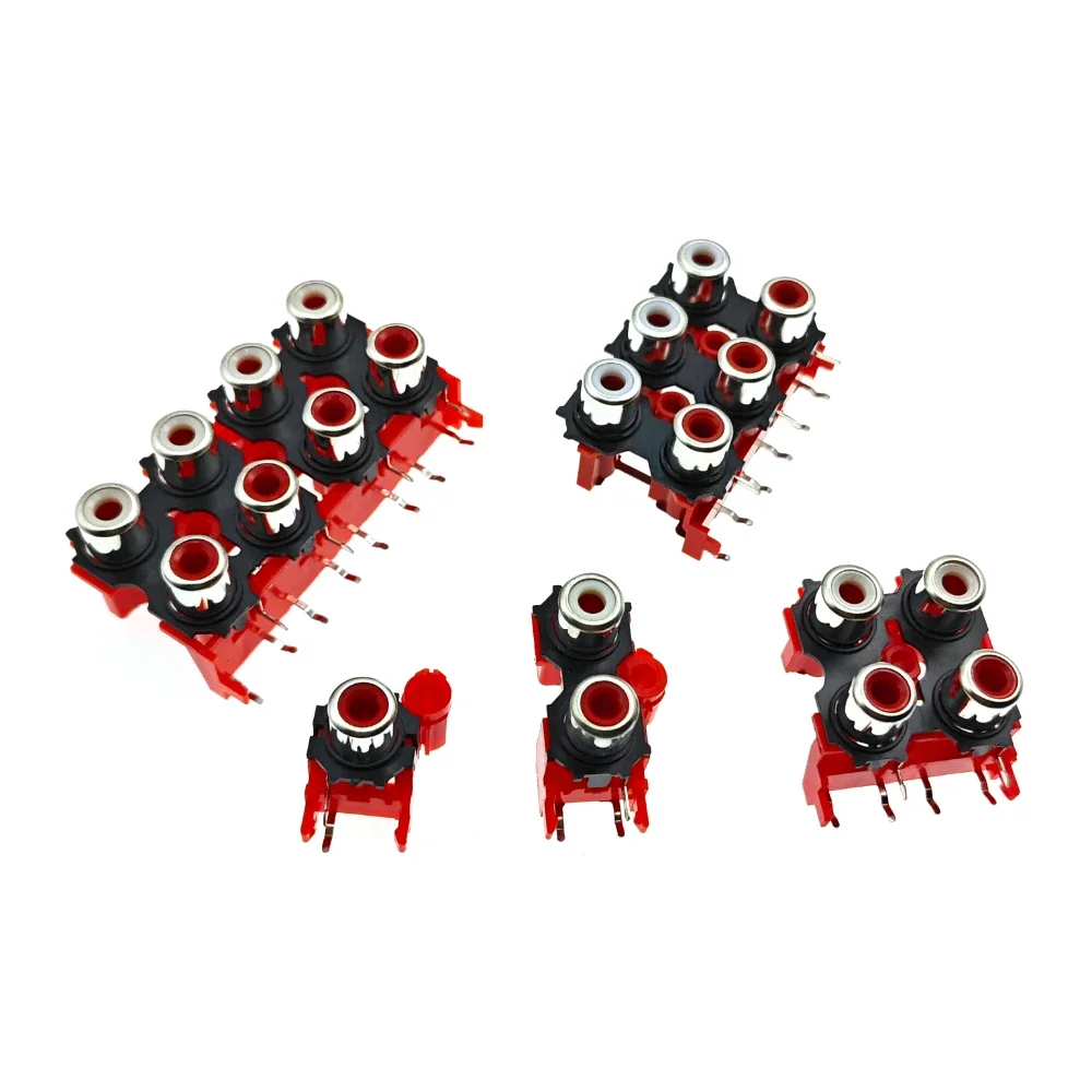 

100PCS New 1P 2P 4P 6P 8P RCA Female Audio Video Plug AV Connector Socket Connector AV2-8.4-13 Red PCB Parts