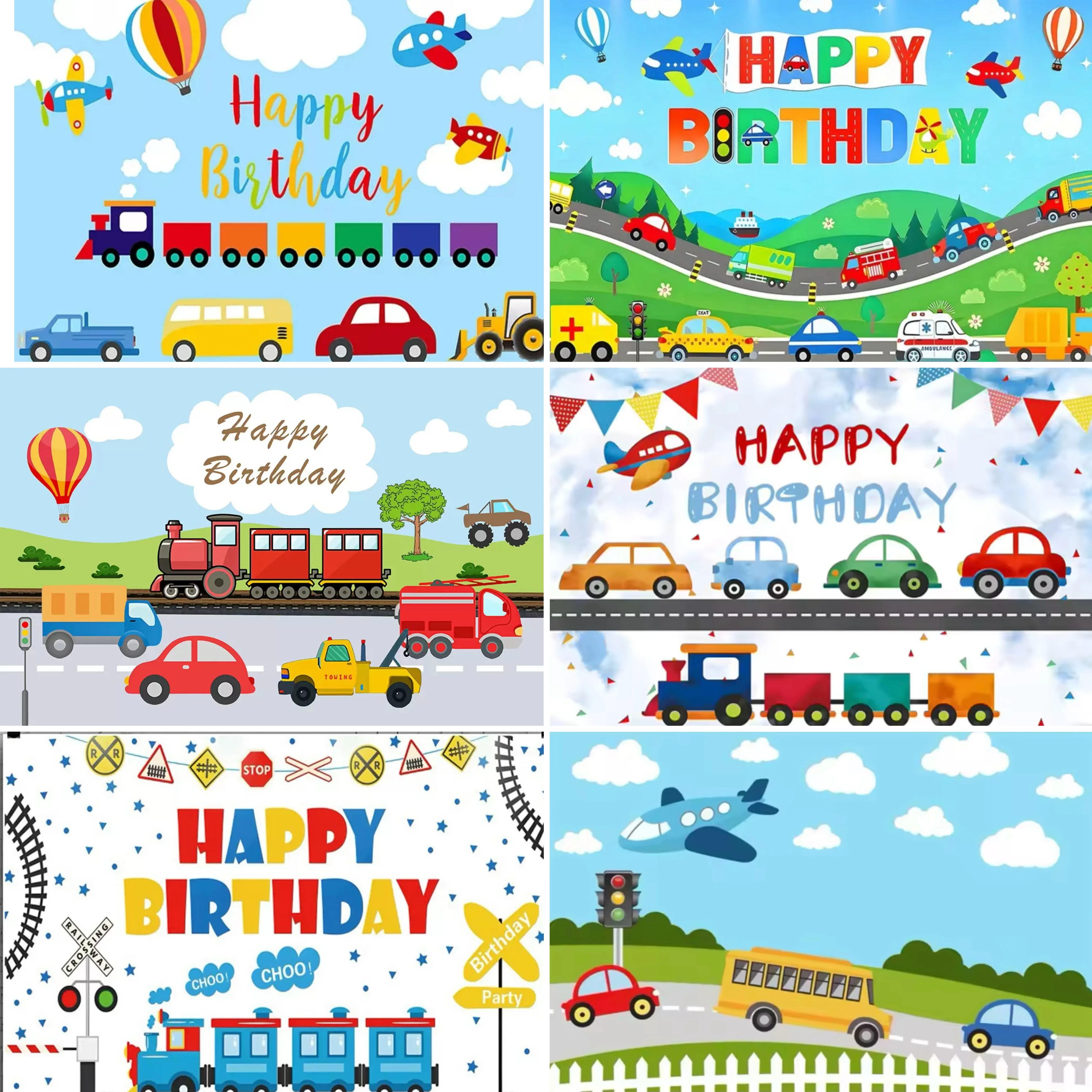 

Cartoon Transportation Car Small Train Theme Birthday Party Decor Small Car Cake Tables Decorative Banner Photography Backdrop