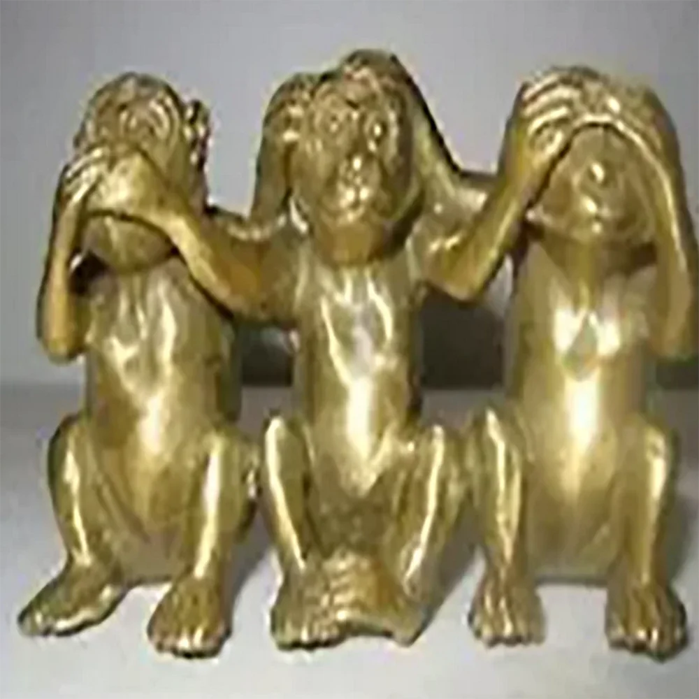 Chinese Old Collectibles Chinese Brass See Speak Hear No Evil 3 Monkey Small Statues Decoration Brass Factory Outlets