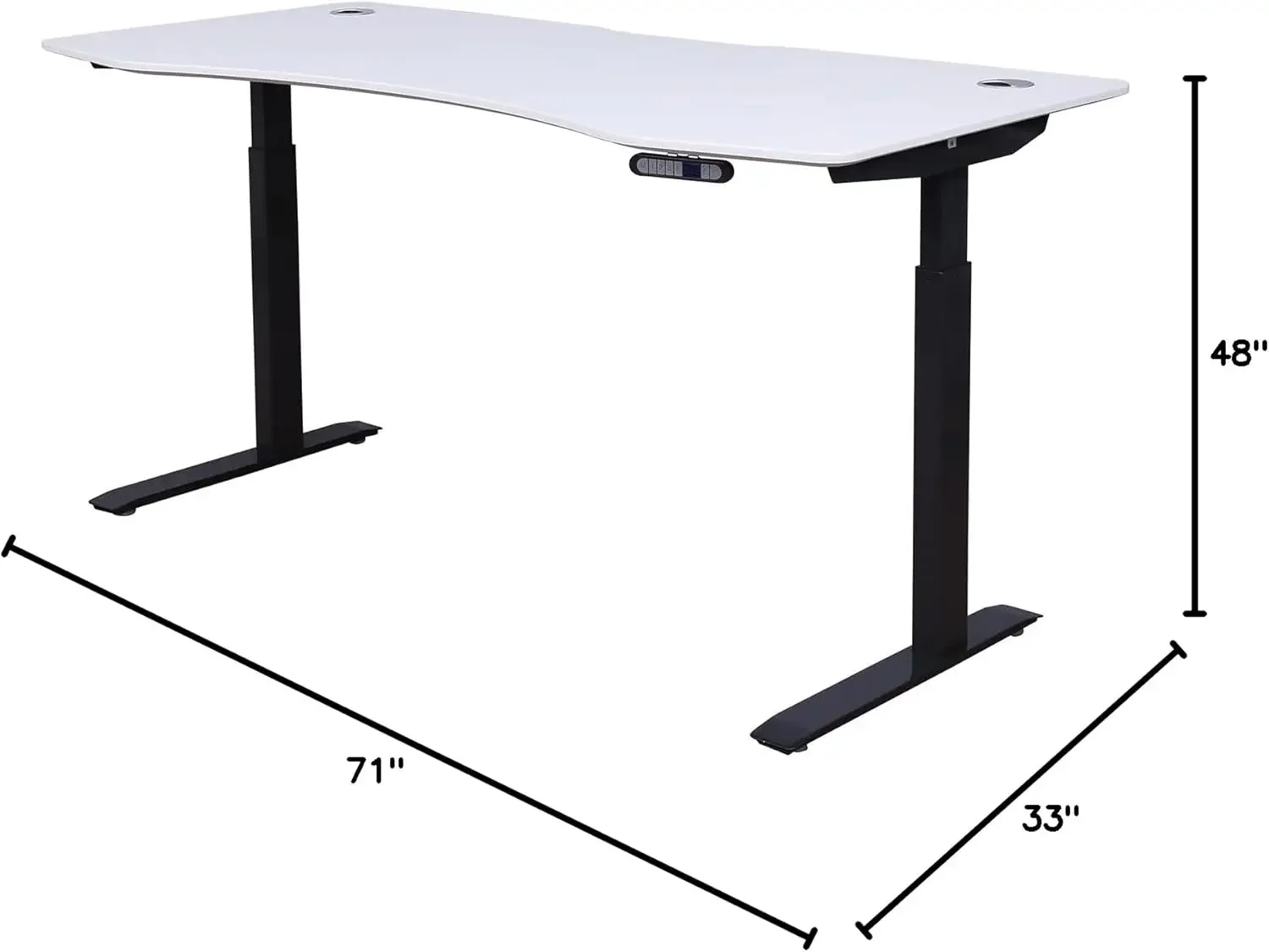 Bureau d'ordinateur vertical réglable, série 71 "x 33", recommandé pour le bureau à domicile, cadre incurvé blanc ou noir