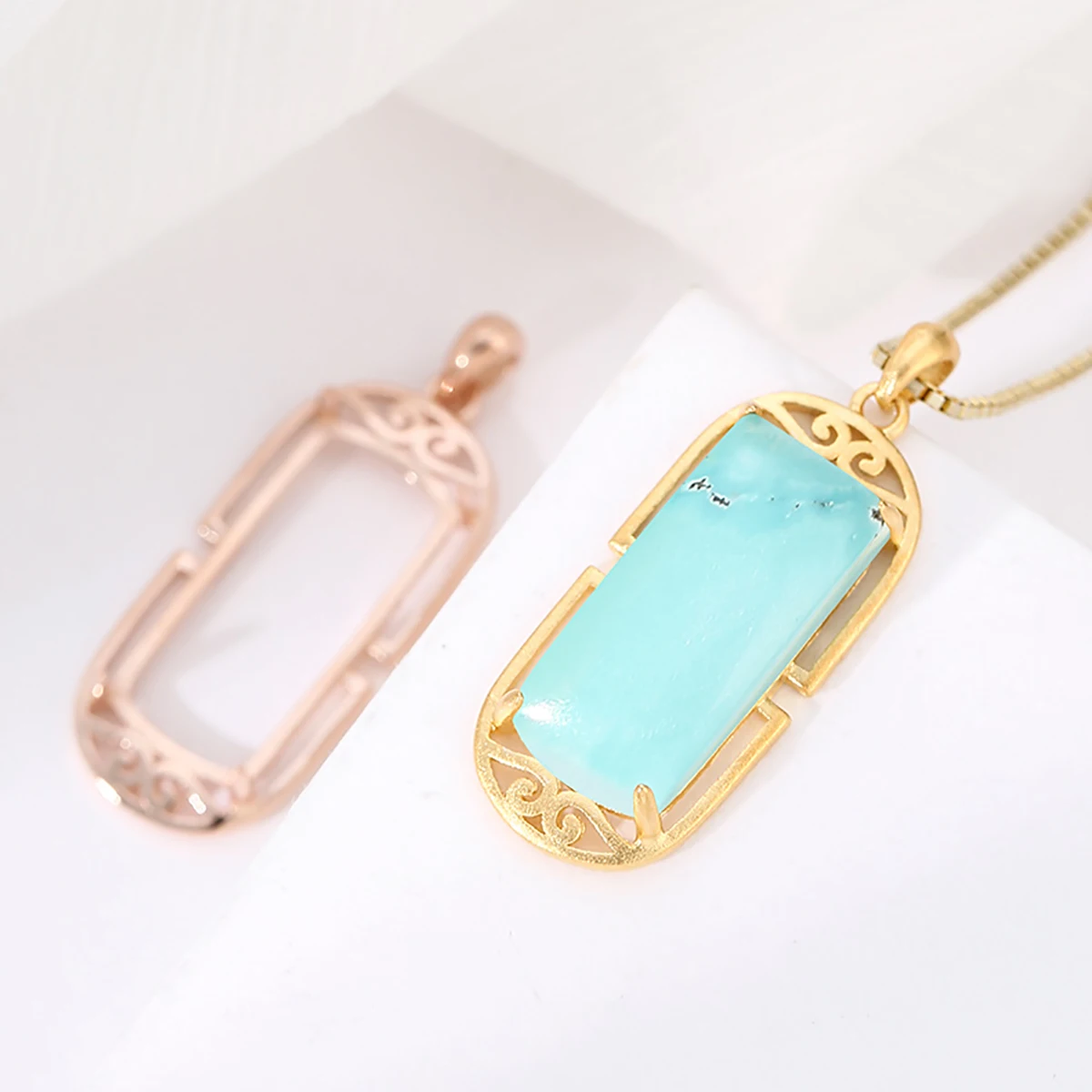 Solid 925 Sterling Silver Rectangle 4 Prongs Pendant Blank Bezel for 10X14/9X19mm Luxury Gemstone DIY Pendant Settings