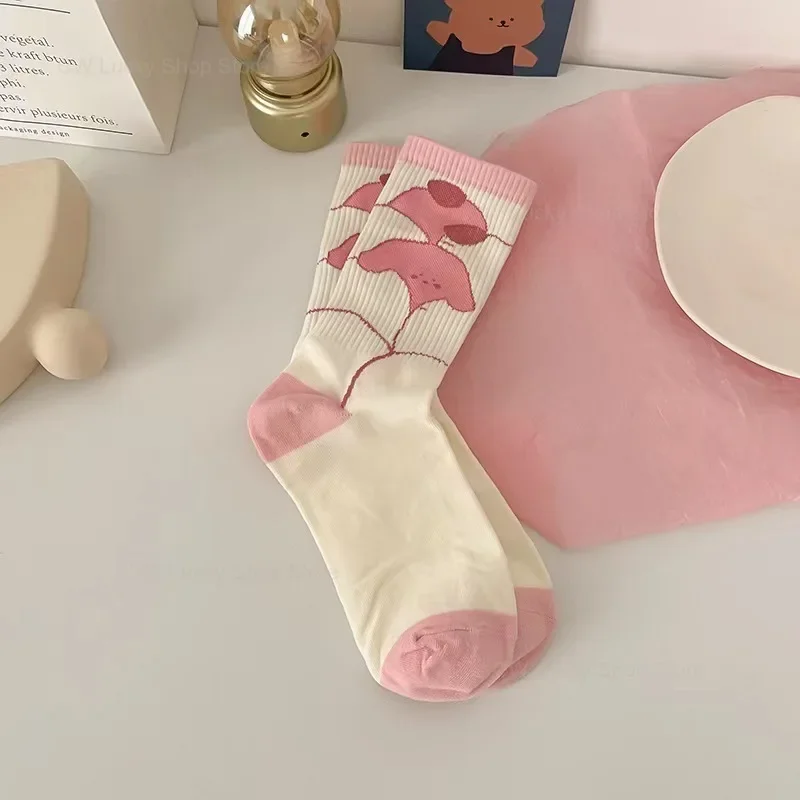 Kirby Cute Anime Socks Cartoon Cotton Girls Breathable Sock Fashion Women Mid Tube Socks Japanese Style Casual Spont Stocking