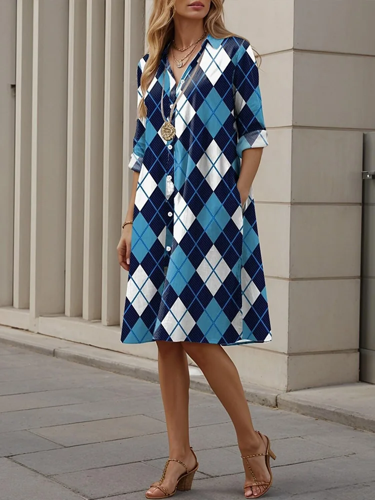 Colorful Striped Print Women's Shirt Dress Holiday Party Fashion Lapel Dress Street Everyday Casual Women's Front Button Dress