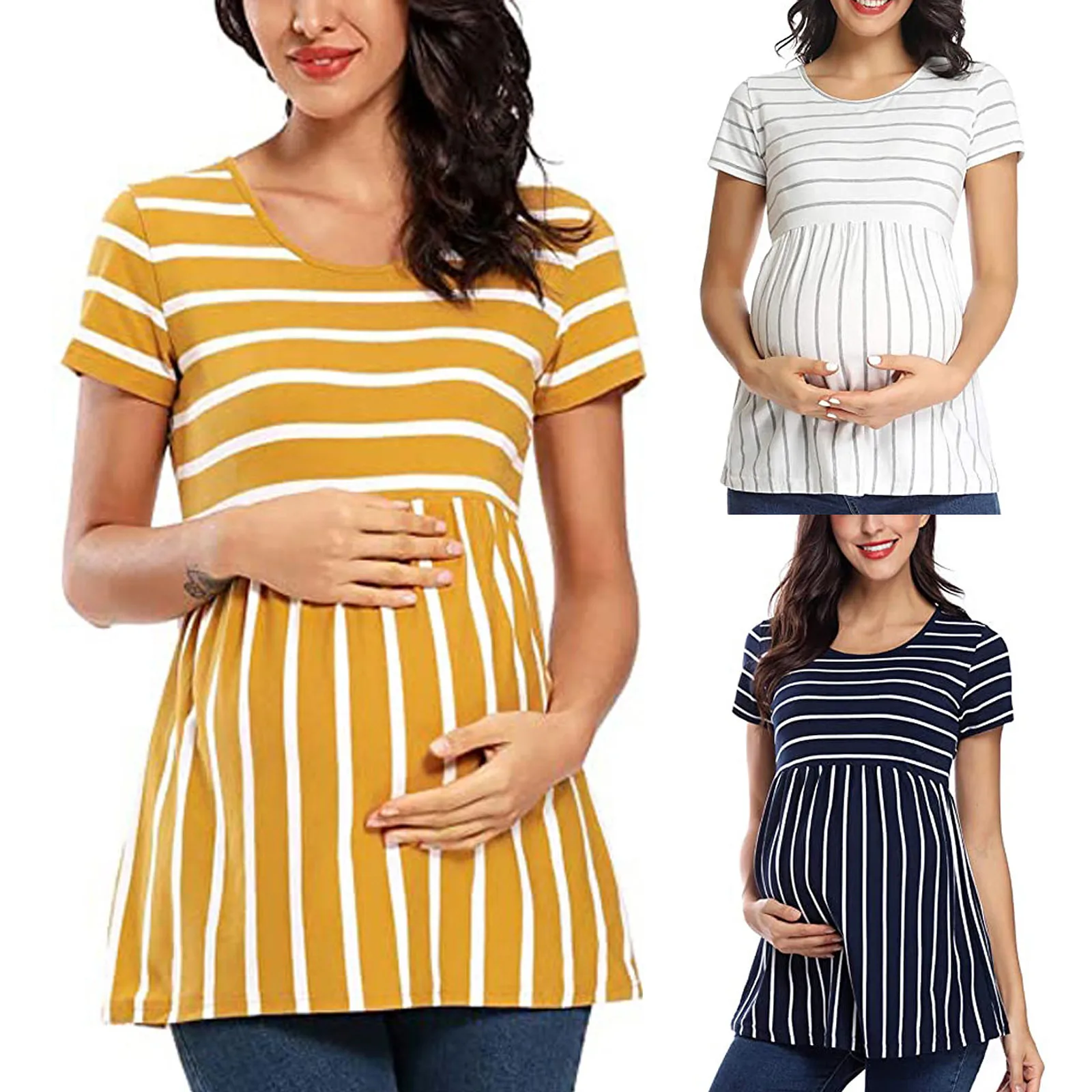 

Pregnancy T-Shirt Dress Womens Maternity Fashion Short Sleeve Stripe Patchwork Dresses Casual Plus Size Outfits Women Clothes