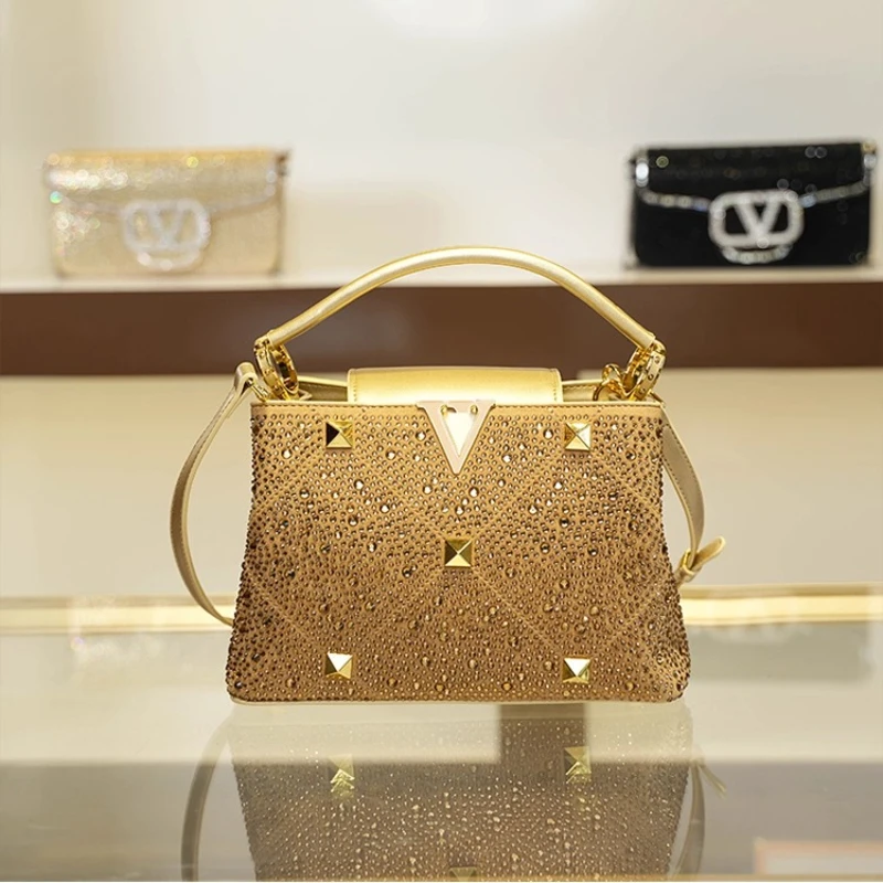 Luxury Brand Bright Diamond Handbag New Rivet Hot Diamond Chain Shoulder Crossbody Bags for Women Hot Selling