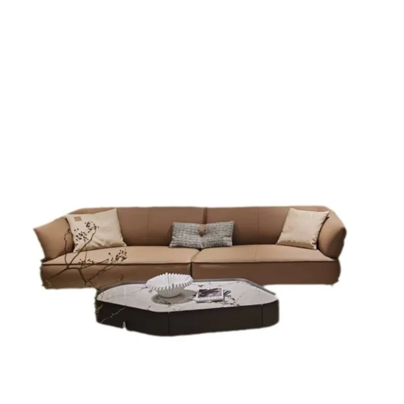 Nordic minimalist leather first-layer cowhide sofa Italian minimalist casual simple flat sofa combination