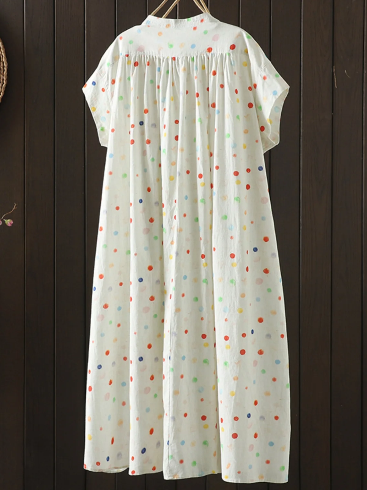 Verano fino lunares lino irt Dr mujer suelto adelgazante Casual lino Dr japonés bosque chica Sle A-Line...