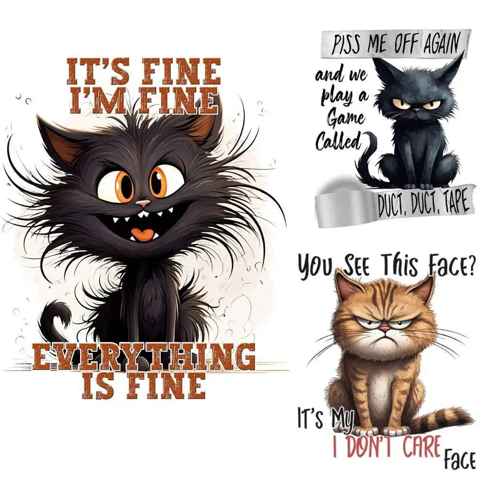 

Funny Cat Animal Iron on Patches Heat Transfer Sticker for Clothes T shirt Cat IT'S Me I AM Fine thermal stickers for clothes