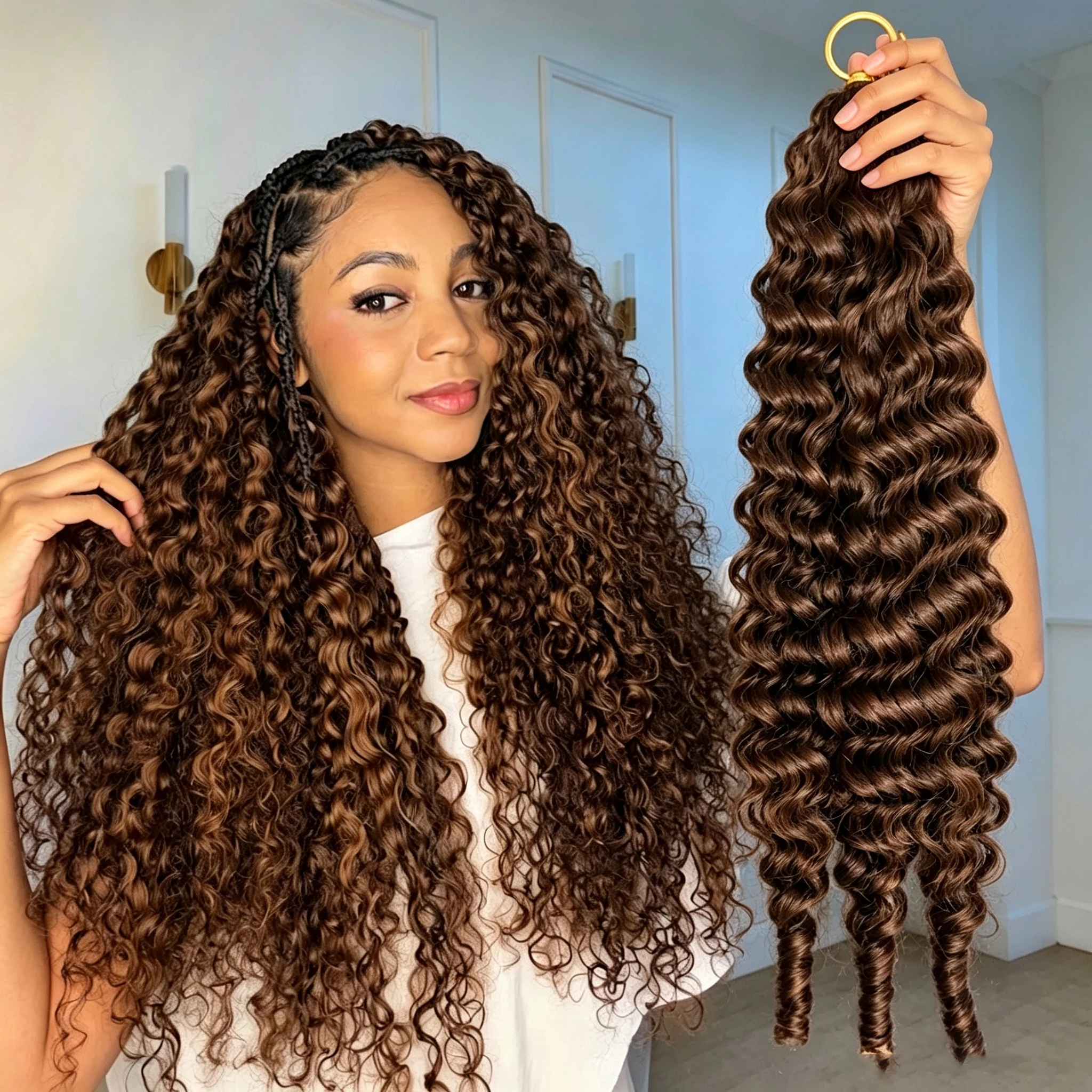 Smilegirl #4 Chocolate Brown Burmese Curly Crochet Hair Pre-Separated Beginner Friendly Lightweight Human Hair Extensions Reusable Protective Style