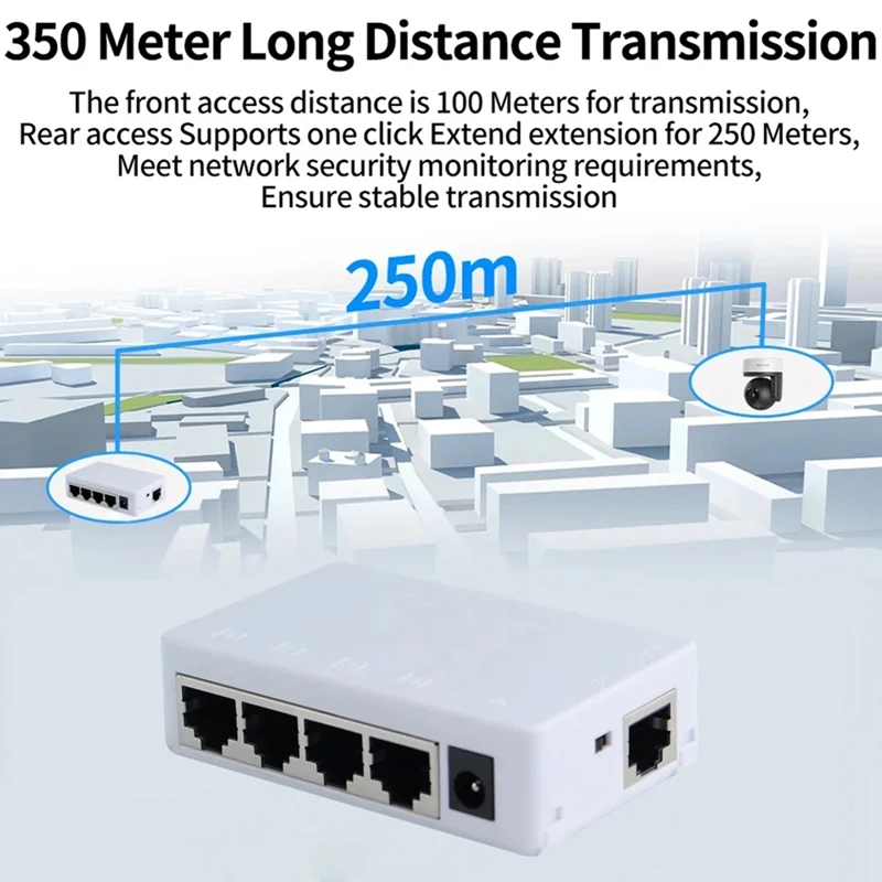 Retail 4 Port POE Extender 100Mbps 1 In 4 Out 250 Meters Network Switch Repeater IEEE802.3Af/At For Poe Switch NVR IP Camera