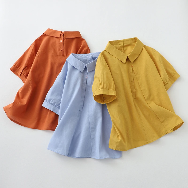 

Women New Summer Shirts Cotton Linen POLO Collar Loose Short Sleeve Top Blouse Shirts