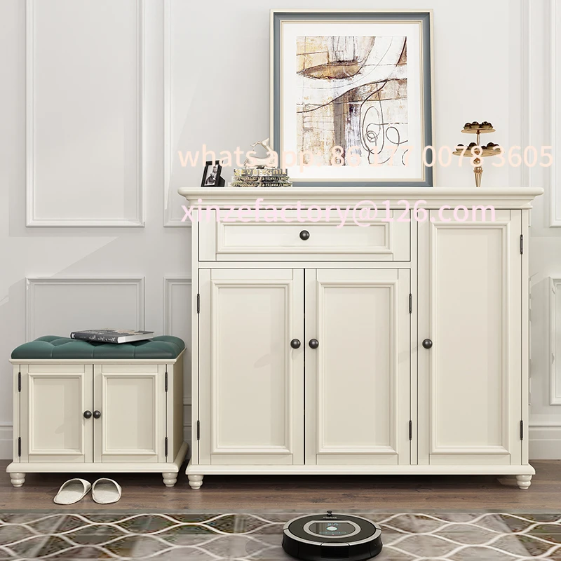 

Customizable American solid wood door shoe cabinet modern simple white entrance
