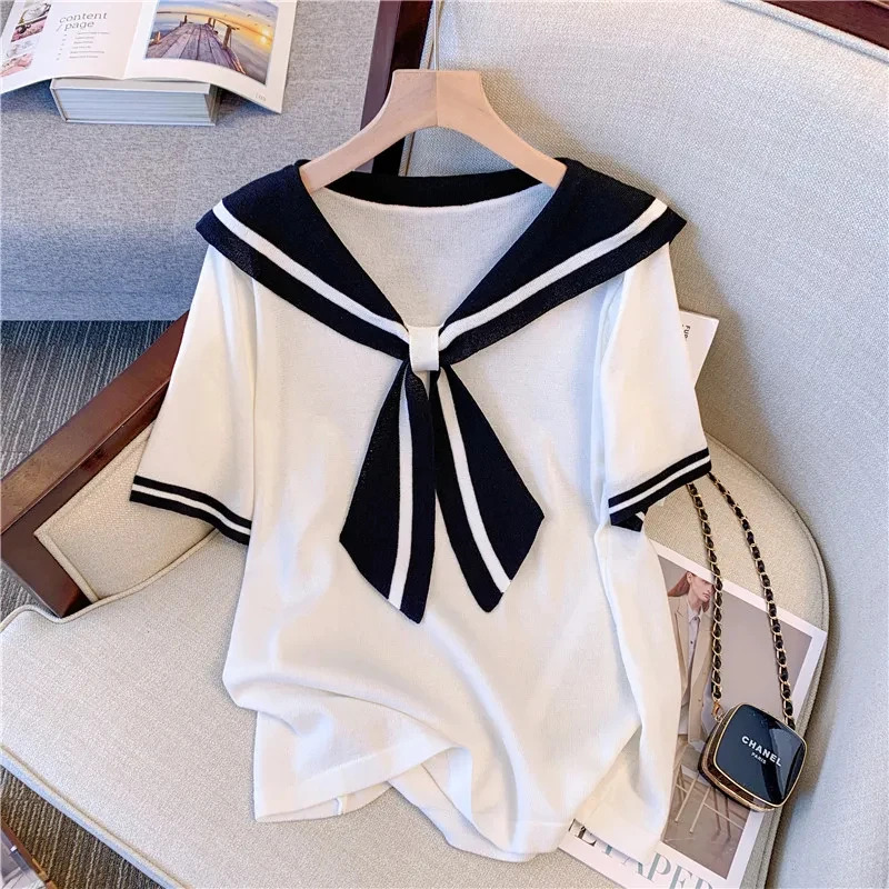 

Oversized Summer Ice silk T Shirt Women V neck Top Short Sleeve Basic Tee Loose Pullover Women Casual stripe sweater Women