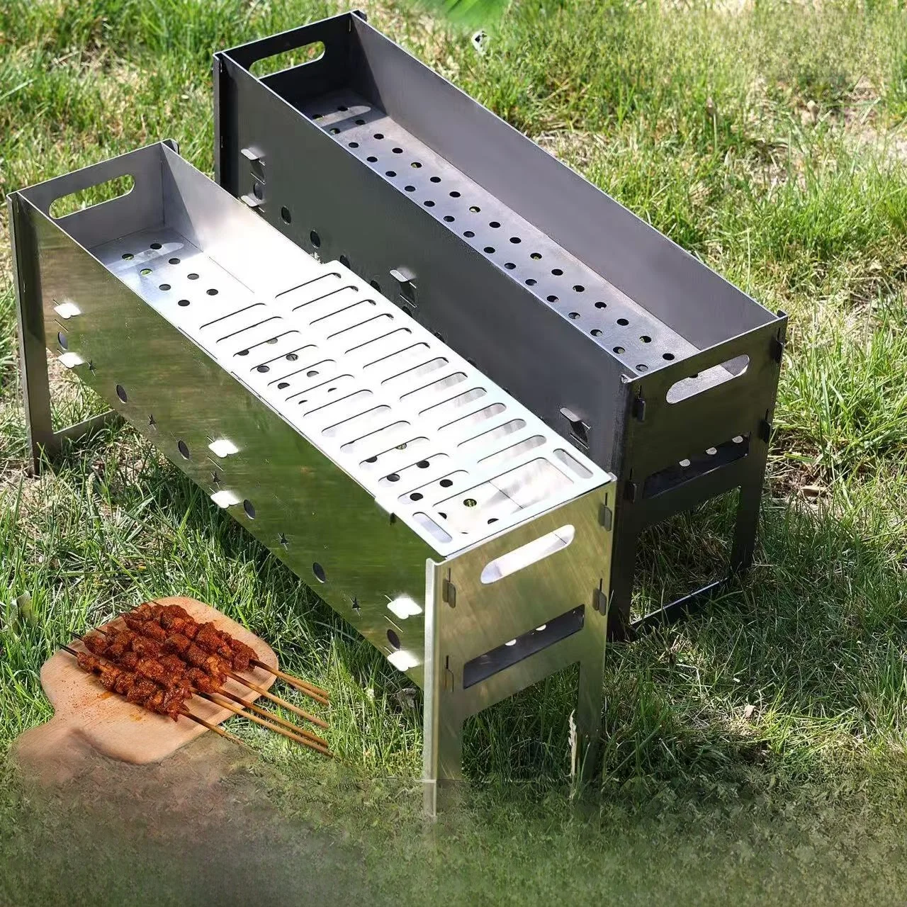 厚みのあるステンレス鋼のポータブルbbqグリル、屋外キャンプ、ピクニック、家庭用、取り外し可能な炭火bbqオーブン、折りたたみ式、軽量