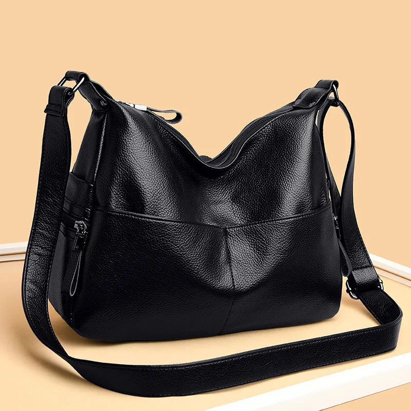 Trendy Soft Leather Women's Bag Casual Crossbody oulder Bag for Middle-Aged And ly Faionable Mom Bag Real Leather