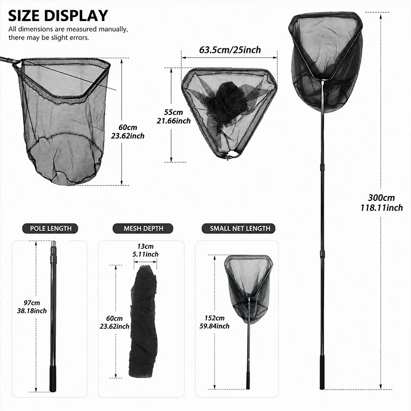 300cm Telescopic Fishing Landing Net with Rubber Mesh, Lightweight Aluminum Pole, Deep Fish-Friendly Net - view 2