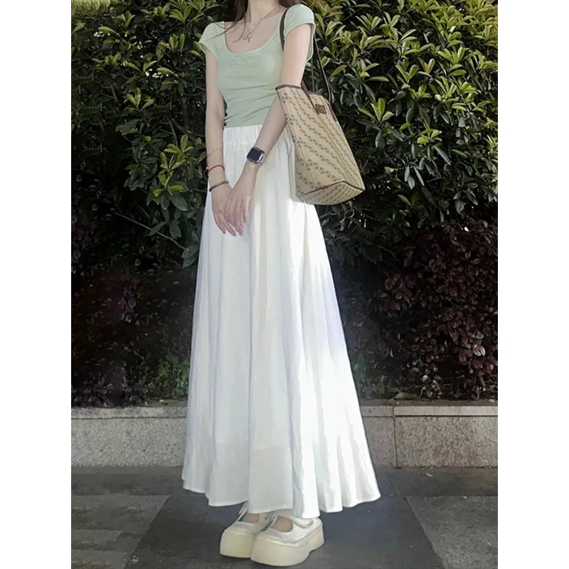 تنورة Zeyla بيضاء ناعمة على شكل حرف a لصيف 2025 بخصر أنيق متوهج بقصة ضيقة تنورة شيفون عالية الخصر من Zeyla