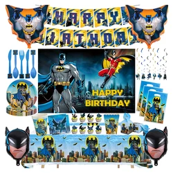 Kayou Batman Birthday Party Decoration Disposable Tableware Set Gift Box Cups and Plates Paper Tablecloth Baby Christening