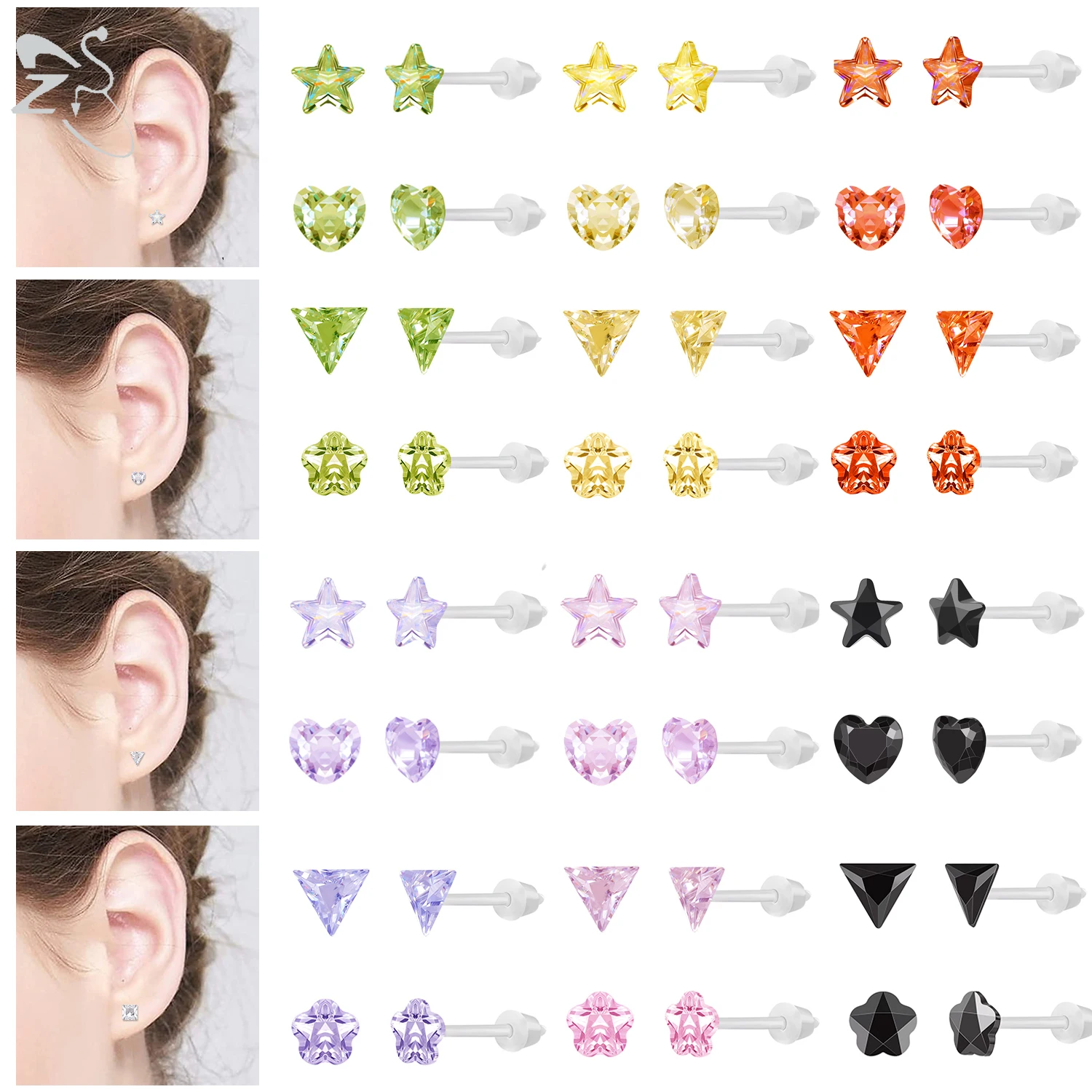 ZS 여성용 수지 아크릴 스터드 귀걸이, 알레르기 방지 수지 보이지 않는 귀걸이, 이주 나선 연골 피어링, 8-20 쌍, 20G