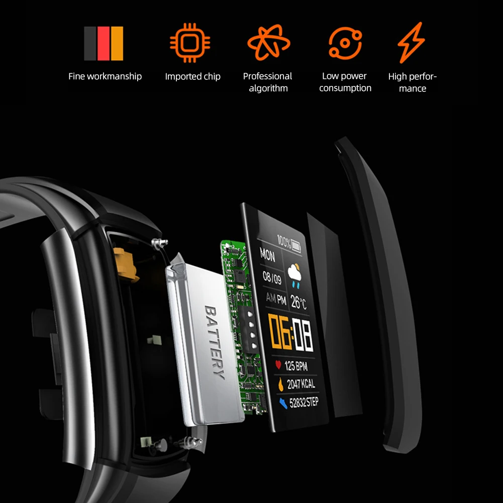 Inteligentny zegarek wodoodporny, sportowy smartwatch z pomiarem tętna, ciśnienia krwi i natlenienia krwi, z bezpośrednim ładowaniem USB do ćwiczeń na świeżym powietrzu.