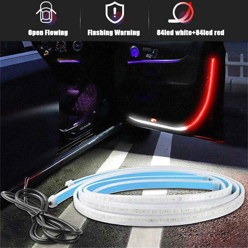2pcs 120cm Red White LED Car Door Anti-Collision Warning Light Safety Warning Streamer Lamp Strip Decorative Ambient Light