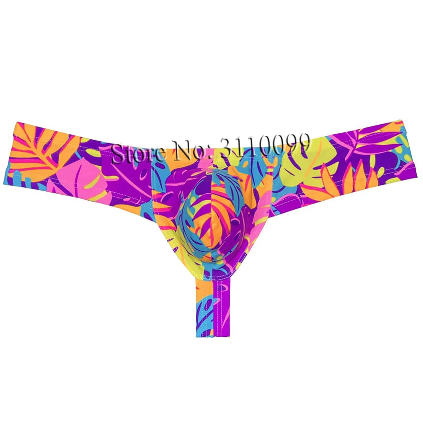 5PCS Men\'s Cheeky Boxer Thong Printed Skimpy Tanga Hipster Bikini 1/3 Rear Bottoms Underwar