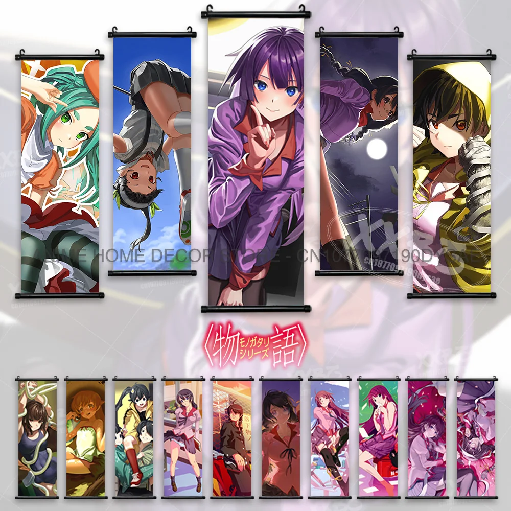 

Monogatari Series Posters Araragi Koyomi Home Decor Anime Hanging Paintings Hanekawa Tsubasa Wall Art Figure Scrolls Pictures