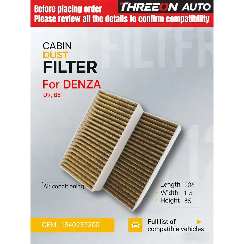 

For DENZA D9 EV 2023- DENZA THREEON AUTO Cabin Air Filter MK6173-2 TOC6173-2P 14014198-00 CUK21046-2 LAK2001 2Pcs in pack