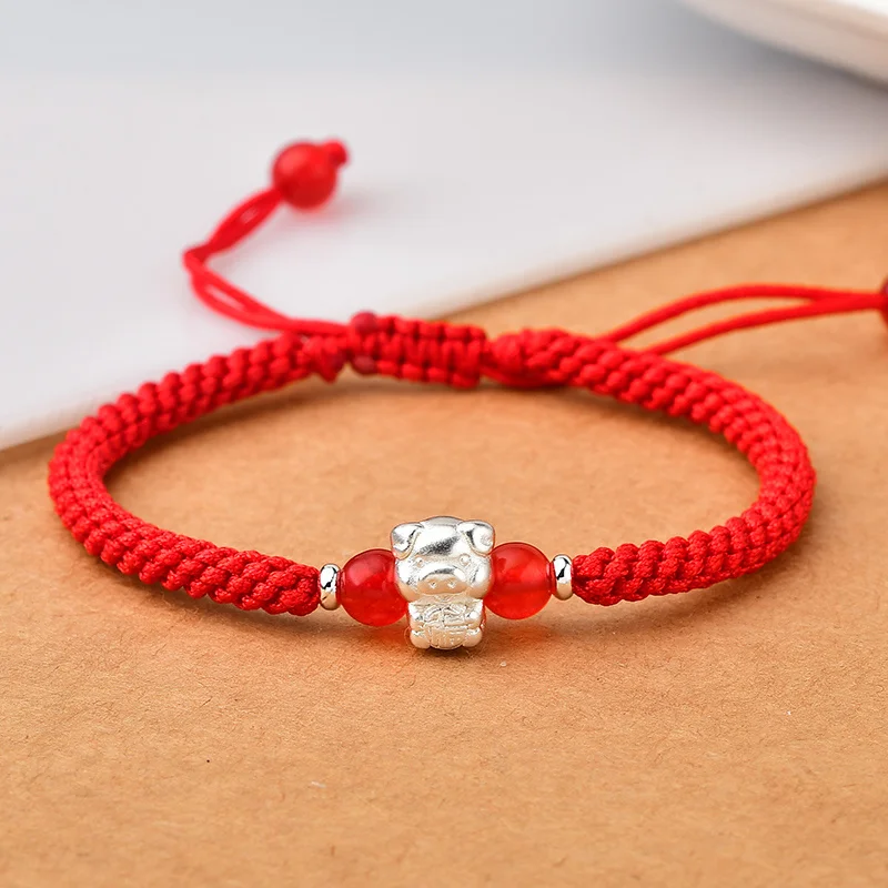 Sterling Zodiac Tiger Pig and Rabbit Year of Birth Lovers Red Bracelet Transshipment Men and Women Knitting Baby Jewelry Amulet