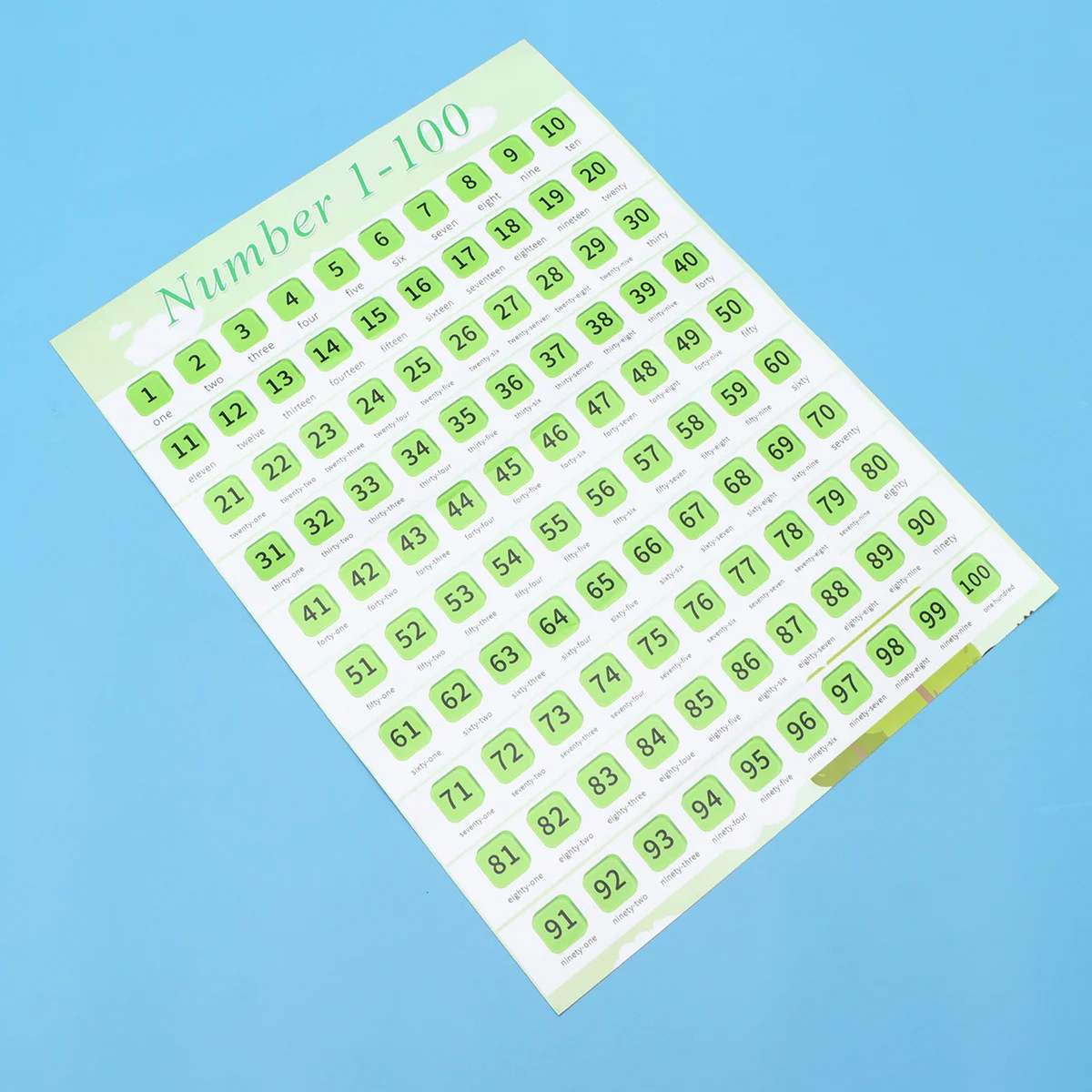 Crianças educação precoce número inglês 1-100 gráfico aprendizagem cartaz cor brilhante berçário mapa de parede 30x40cm
