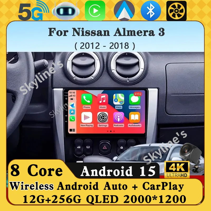 

Android 15 Carplay Auto For Nissan Almera 3 G15 2012 - 2018 Car Radio Multimedia Video Player Navigation GPS No 2Din 2 Din DVD