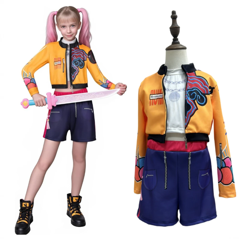 

Anime Movie K-Pop Children Mira Rumi Zoey Demon Hunters Cosplay Costume for Girl Halloween Party Stage Pattern Role Play Clothes