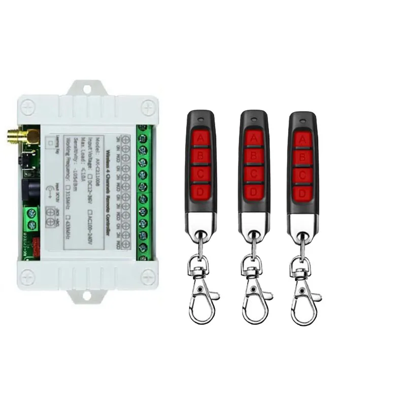 Smart Multiple DC 12V 24V 36V 10A 433MHz 4CH 4 Channel Wireless Relay RF Remote Control Switch Receiver + red Thumbs Transmitte