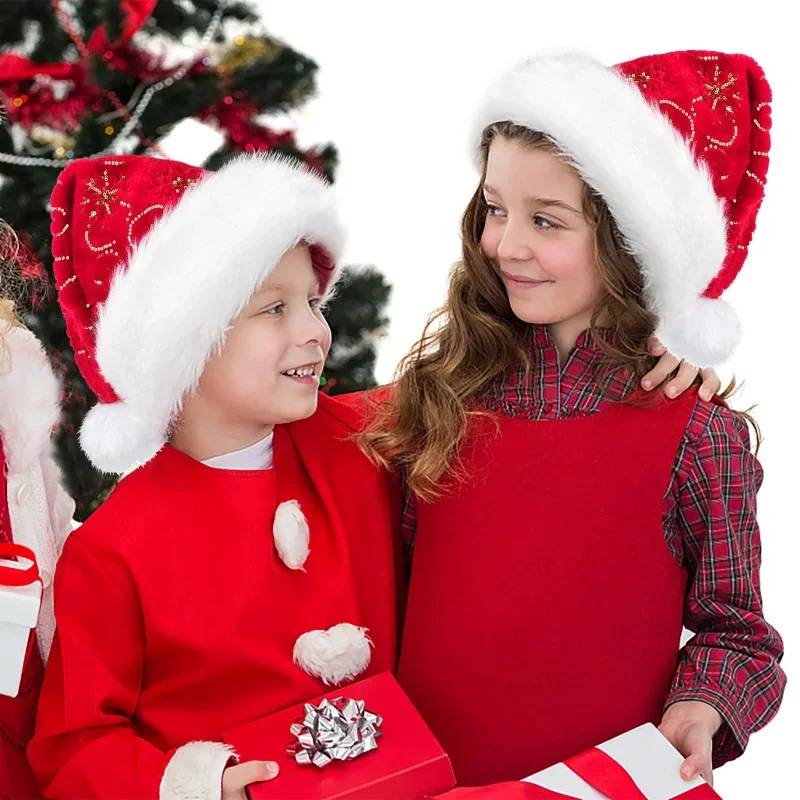 

Festive Plush Xmas Beanie with Gold Sequins, Embroidered Holiday Party Hat, Christmas Gift & Decoration