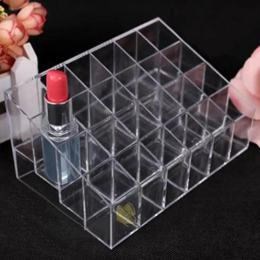 Acrílico Batom Display Rack, unha polonês, Maquiagem Stand, 24 compartimentos