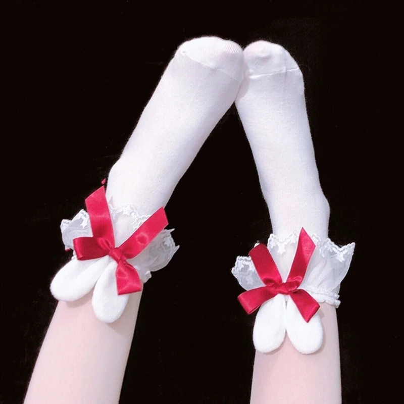 Japanese Sweet Cotton Socks Plush Rabbit Bunny Ears Lace Bowknot Student School Tube for Drop shipping