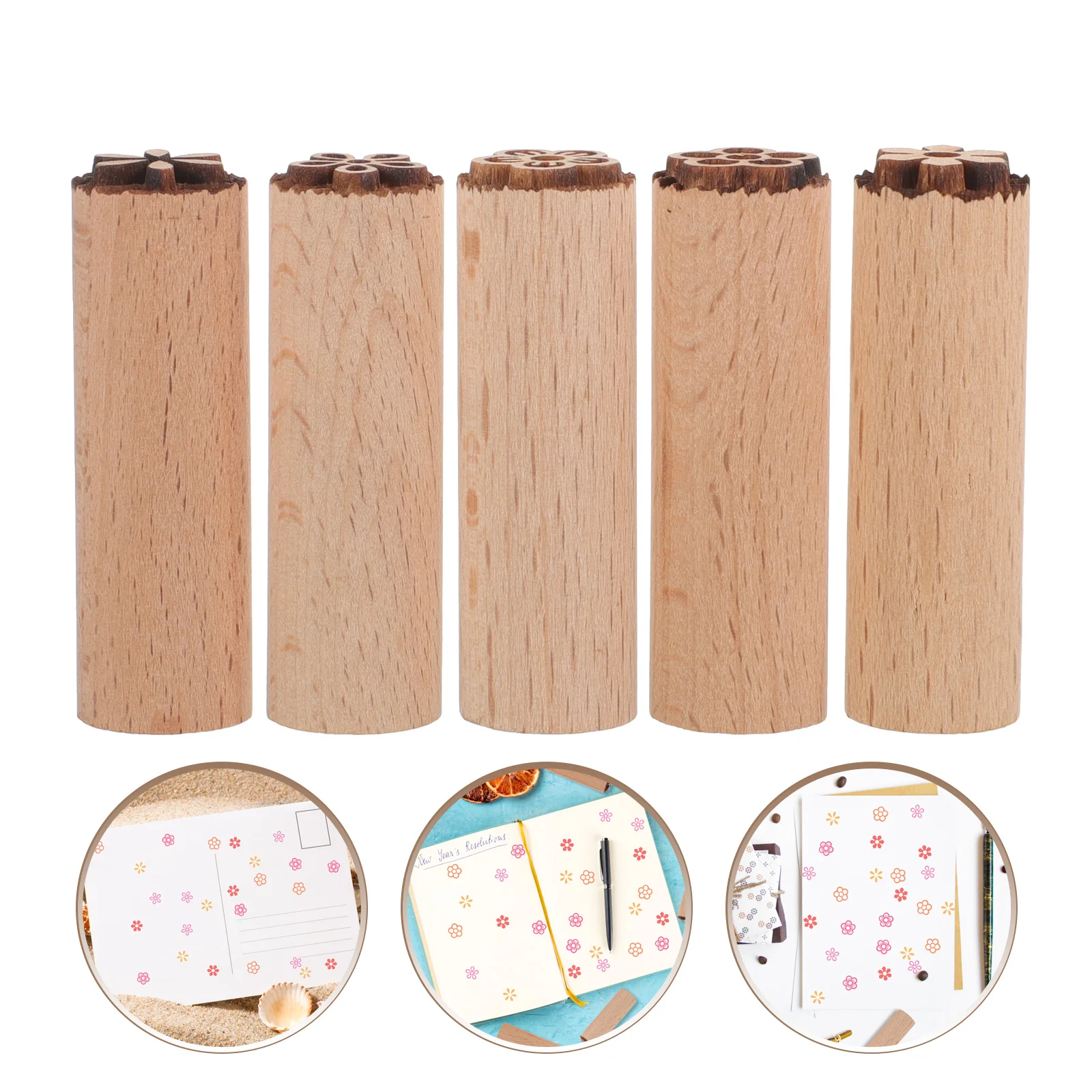 

5Pcs Wooden Stamps Natural Material Coloring Pigment Inks Small Size Portable Wide Application Paper Wood Thank You Cards