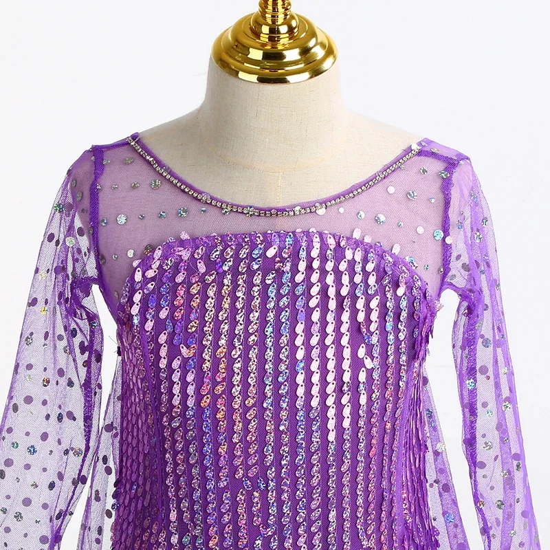 أزياء الهالوين فستان الأميرة إلسا ملكة الثلج الأبيض للفتيات فستان شبكي مطرز بالترتر كرنفال Disfraz Kids Cosplay ob;8